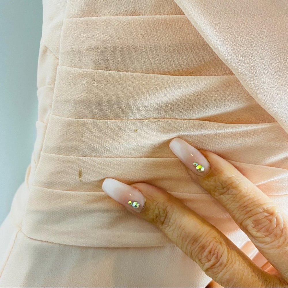 Azazie Elegant Floor Length Sleeveless Prom Wedding Guest Dress Light Peach - Picture 6 of 14